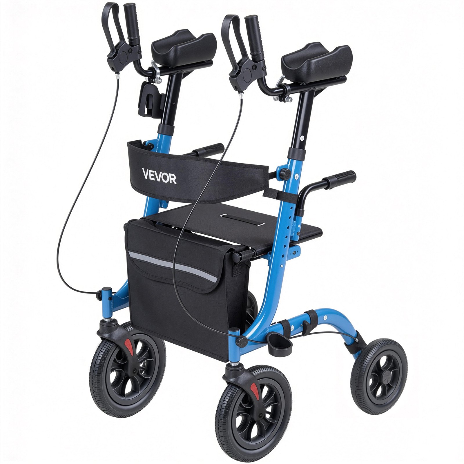 VEVOR Rollator Faltbar mit Sitz, Leichtgewicht Gehwagen mit 4 PU Reifen, Gehhilfe bis 136 kg mit Rückenlehne Tasche Gehstockhalter, Höheverstellbare Laufhilfe mit Feststellfunktion für Senioren, Blau