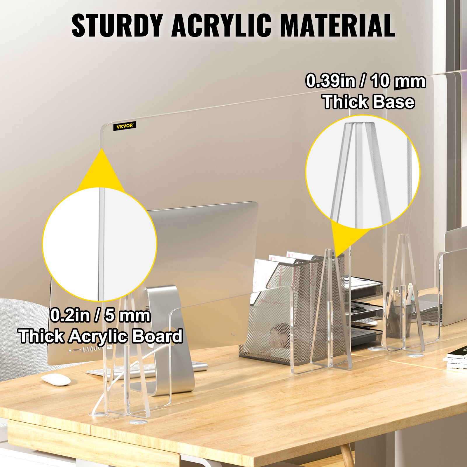 VEVOR Schreibtisch Trennwand Plexiglas, 60 x 60 cm Spuckschutz, Acrylglas Sichtschutz Thekenaufsatz Durchreiche Lärm reduzieren physische Trennung Banken Kliniken Schulen Büro