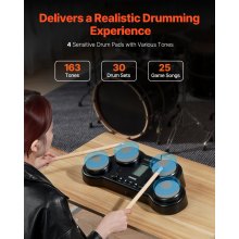 VEVOR E-Drum Set Tablet 4 Pads 163 Sounds Kopfhöreranschluss Stereo-Lautsprecher