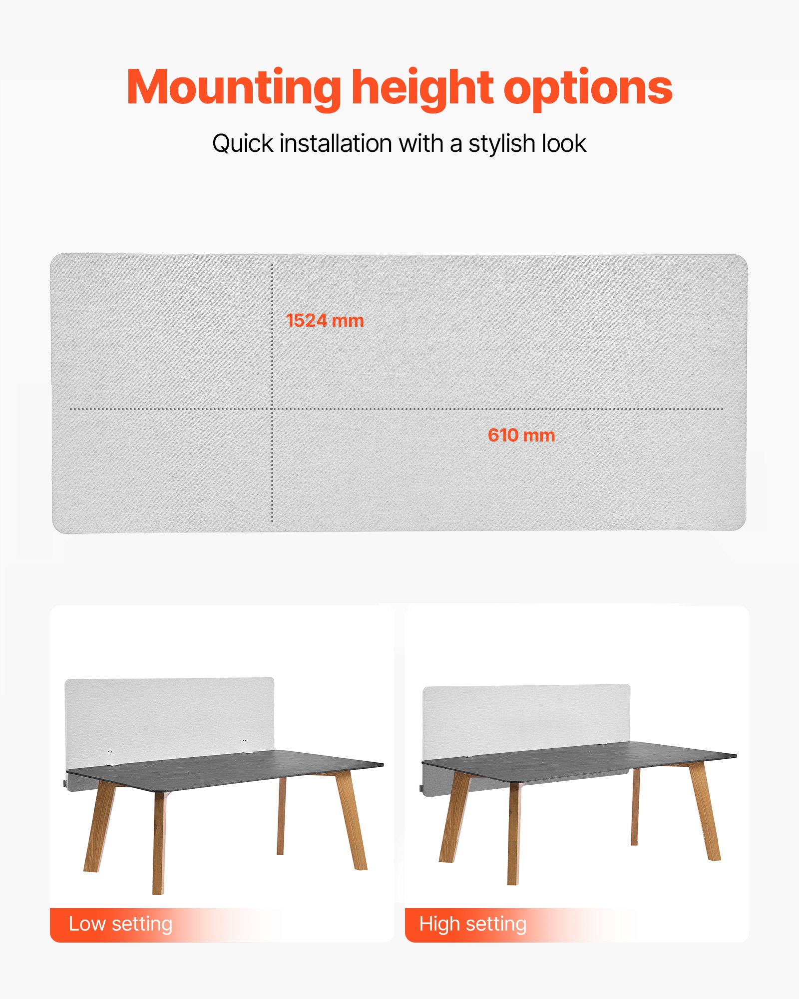 VEVOR Trennwand Schreibtisch, Sichtschutz, 1524x610 mm, zum Anklemmen, Schallschutz aus PET, Raumtrenner für Arbeitsplätze mit 2 C-Klemmen für Büro, Arbeitsplätze, Bibliothek