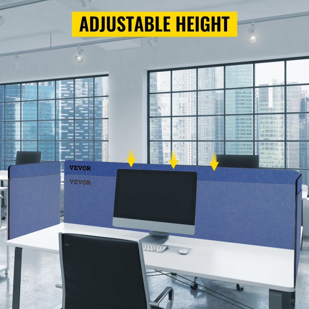 VEVOR Schreibtisch Sichtschutz EIN 152x61cm Zwei 61x61cm Akustik Tischtrennwand Stahlblau Schreibtisch Trennwand Büro ca. 20mm dick Akustik Trennwand Geeignet für 10 bis 35 mm Schreibtischplatte