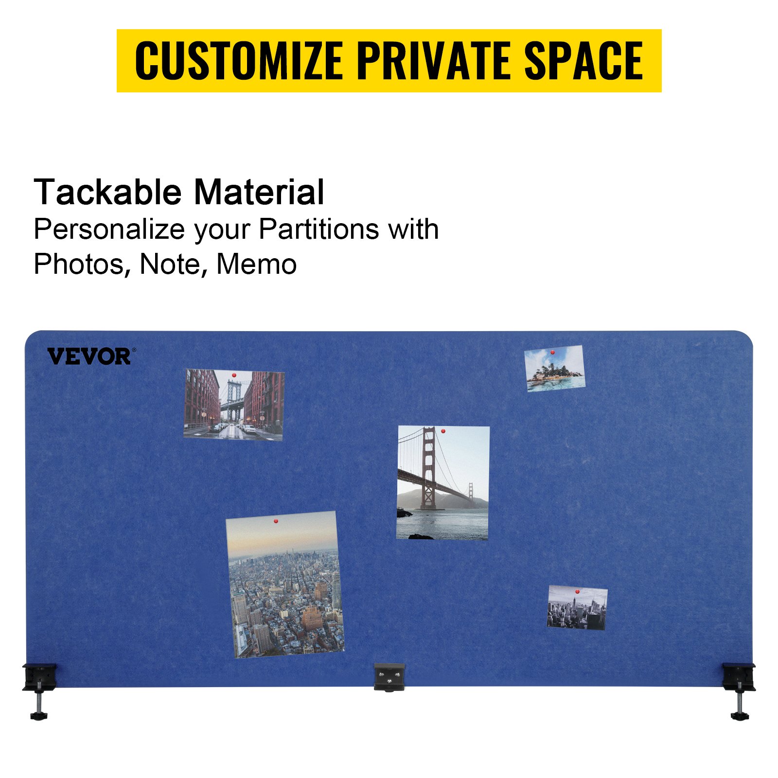 VEVOR Schreibtisch Sichtschutz EIN 152x61cm Zwei 61x61cm Akustik Tischtrennwand Stahlblau Schreibtisch Trennwand Büro ca. 20mm dick Akustik Trennwand Geeignet für 10 bis 35 mm Schreibtischplatte