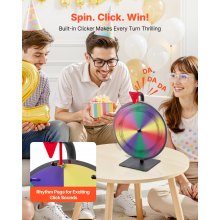 VEVOR Glücksrad Drehrad (305 mm) 10 Slots Glücksrad mit Ständer, Lotteriespiele Gewinn-Roulette mit Tafelschwamm & 2 Markern, 6 Farben, Spinning Prize Wheel ideal für Party Kneipe Messe