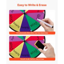 VEVOR Glücksrad Drehrad (305 mm) 10 Slots Glücksrad mit Ständer, Lotteriespiele Gewinn-Roulette mit Tafelschwamm & 2 Markern, 6 Farben, Spinning Prize Wheel ideal für Party Kneipe Messe