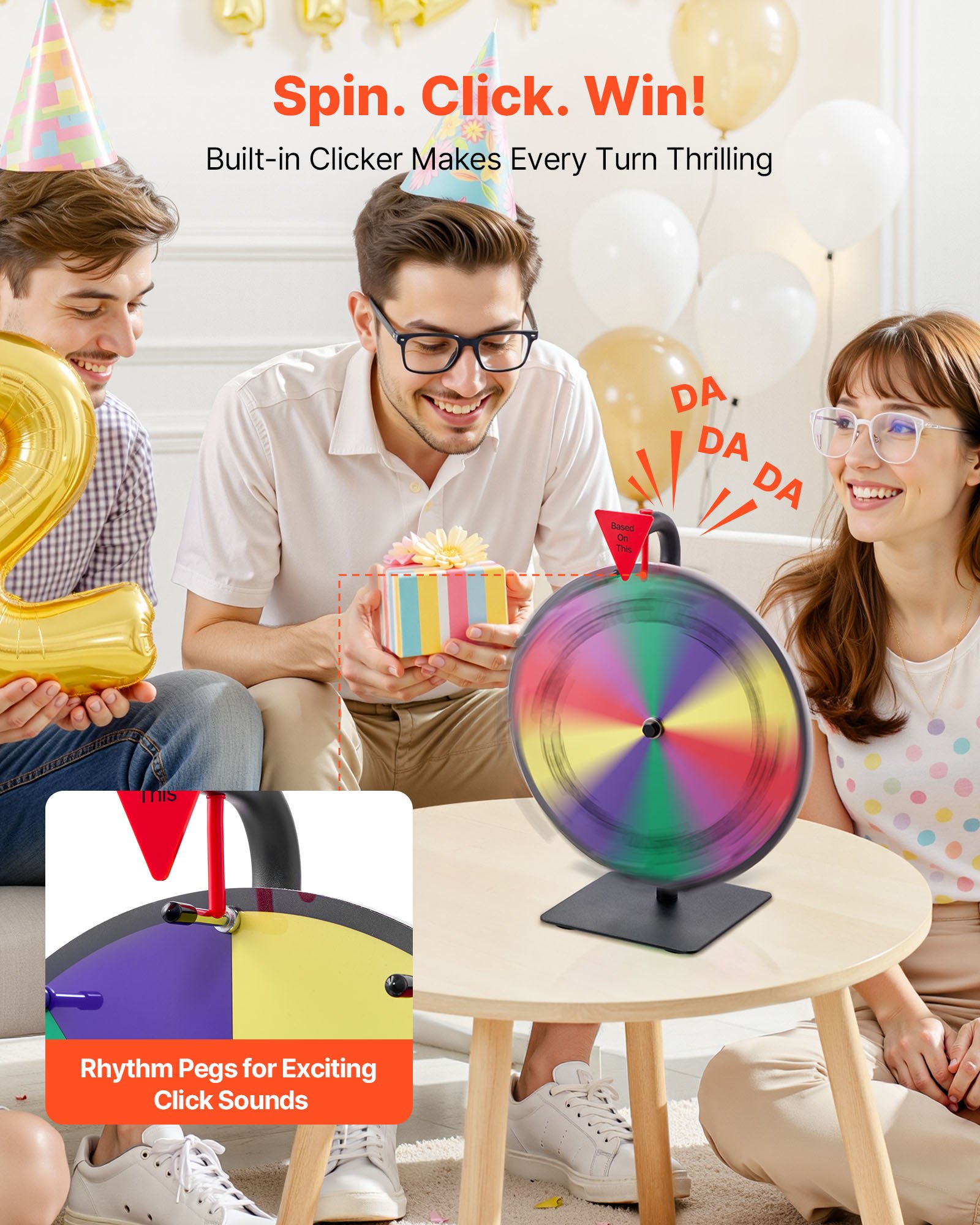 VEVOR Glücksrad Drehrad (305 mm) 10 Slots Glücksrad mit Ständer, Lotteriespiele Gewinn-Roulette mit Tafelschwamm & 2 Markern, 6 Farben, Spinning Prize Wheel ideal für Party Kneipe Messe