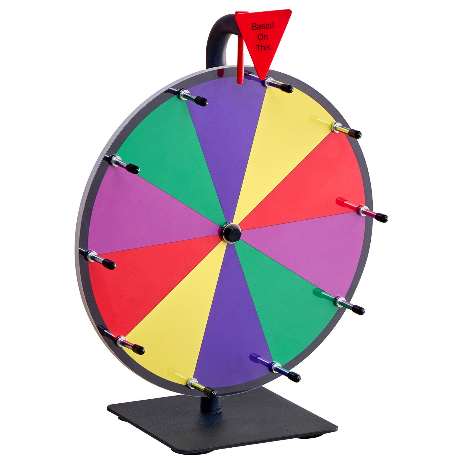 VEVOR Glücksrad Drehrad (305 mm) 10 Slots Glücksrad mit Ständer, Lotteriespiele Gewinn-Roulette mit Tafelschwamm & 2 Markern, 6 Farben, Spinning Prize Wheel ideal für Party Kneipe Messe