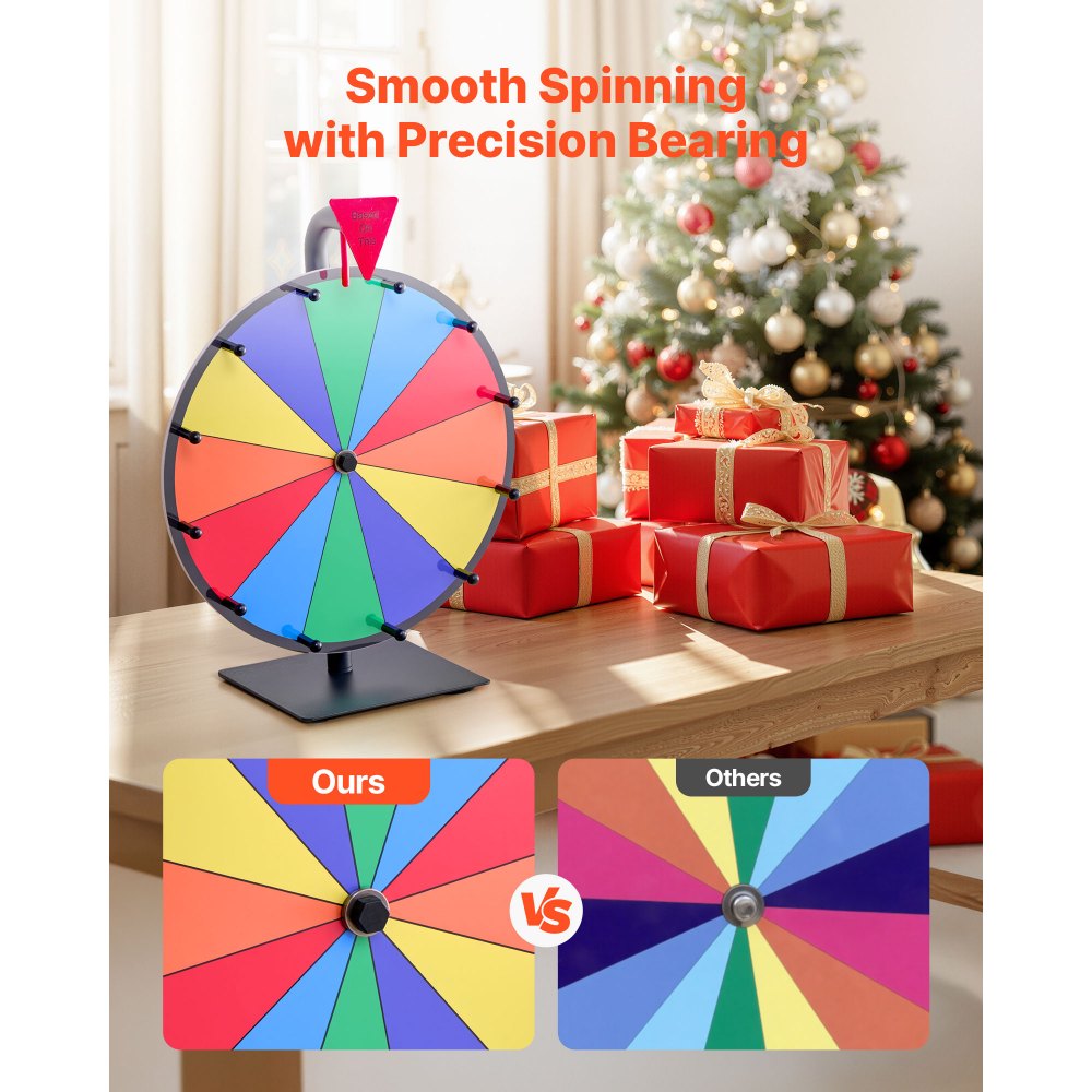 VEVOR Glücksrad Drehrad (305 mm) 12 Slots Glücksrad mit Ständer, Lotteriespiele Gewinn-Roulette mit Tafelschwamm und 2 Markern, 6 Farben, Spinning Prize Wheel ideal für Party Kneipe Messe