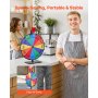VEVOR Glücksrad Drehrad (305 mm) 12 Slots Glücksrad mit Ständer, Lotteriespiele Gewinn-Roulette mit Tafelschwamm und 2 Markern, 6 Farben, Spinning Prize Wheel ideal für Party Kneipe Messe