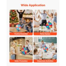 VEVOR Glücksrad Drehrad (305 mm) 12 Slots Glücksrad mit Ständer, Lotteriespiele Gewinn-Roulette mit Tafelschwamm und 2 Markern, 6 Farben, Spinning Prize Wheel ideal für Party Kneipe Messe