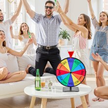 VEVOR Glücksrad Drehrad (305 mm) 12 Slots Glücksrad mit Ständer, Lotteriespiele Gewinn-Roulette mit Tafelschwamm und 2 Markern, 6 Farben, Spinning Prize Wheel ideal für Party Kneipe Messe