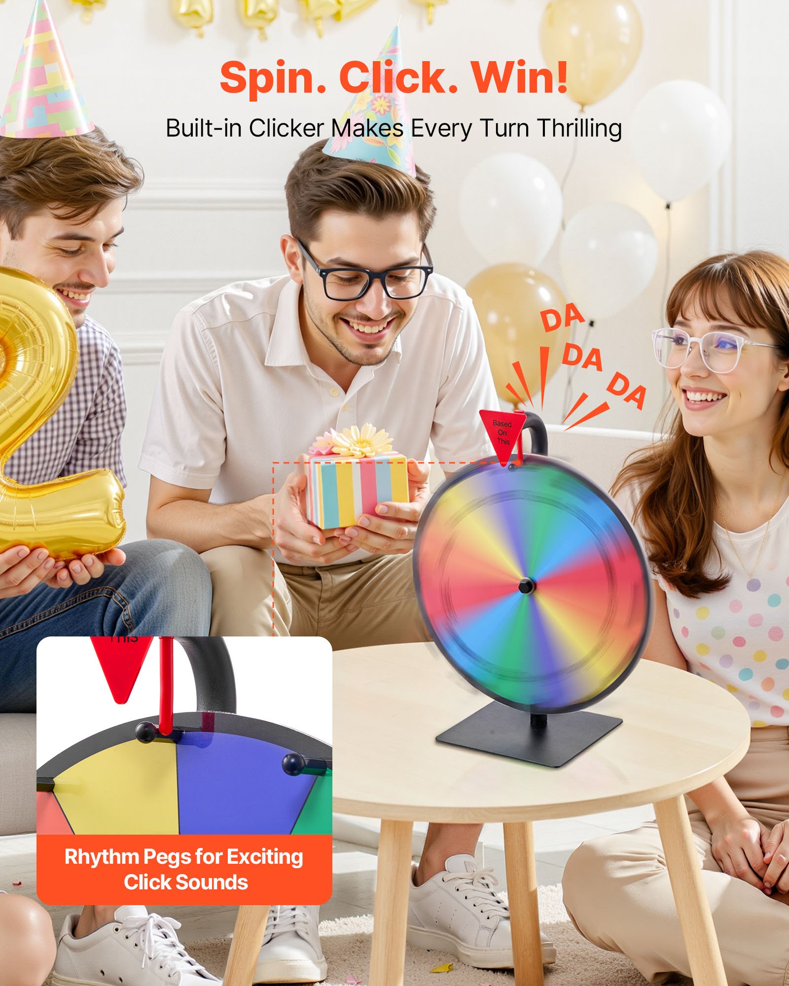 VEVOR Glücksrad Drehrad (305 mm) 12 Slots Glücksrad mit Ständer, Lotteriespiele Gewinn-Roulette mit Tafelschwamm und 2 Markern, 6 Farben, Spinning Prize Wheel ideal für Party Kneipe Messe