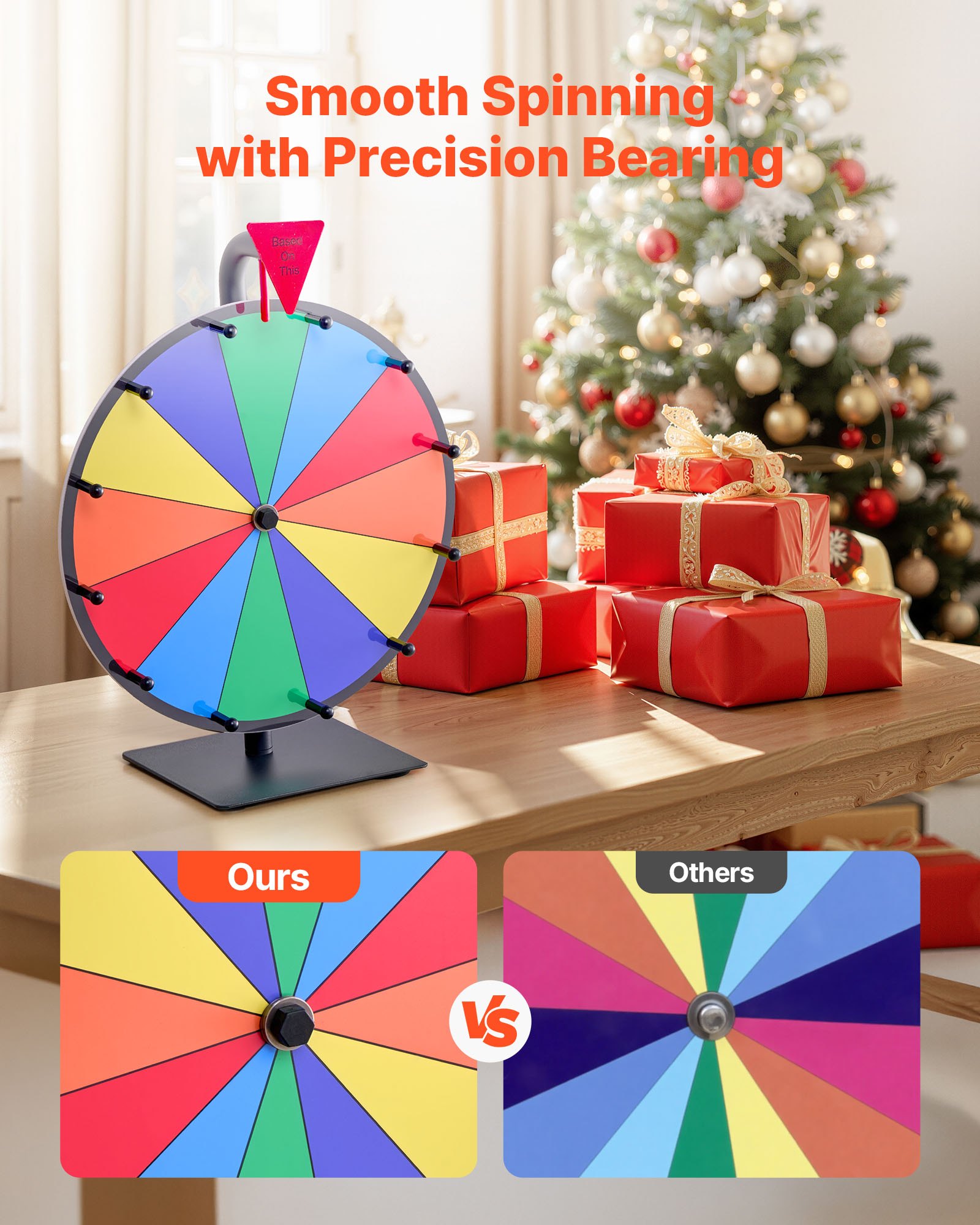 VEVOR Glücksrad Drehrad (305 mm) 12 Slots Glücksrad mit Ständer, Lotteriespiele Gewinn-Roulette mit Tafelschwamm und 2 Markern, 6 Farben, Spinning Prize Wheel ideal für Party Kneipe Messe