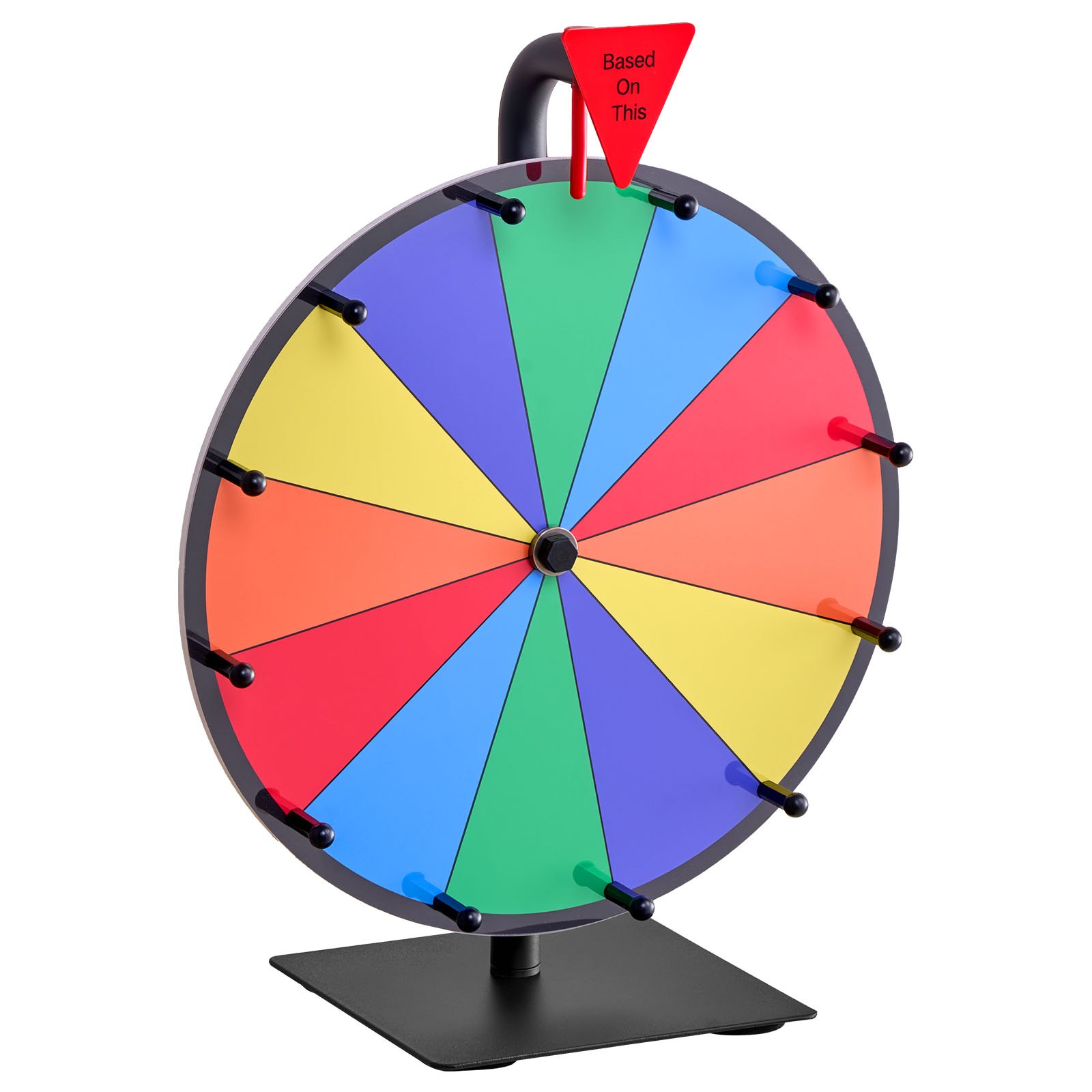 VEVOR Glücksrad Drehrad (305 mm) 12 Slots Glücksrad mit Ständer, Lotteriespiele Gewinn-Roulette mit Tafelschwamm und 2 Markern, 6 Farben, Spinning Prize Wheel ideal für Party Kneipe Messe