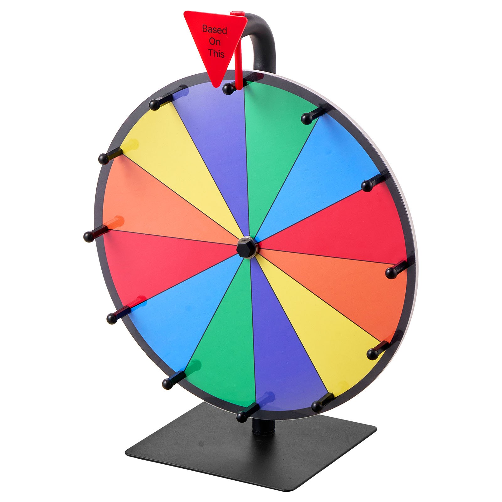 VEVOR Glücksrad Drehrad (305 mm) 12 Slots Glücksrad mit Ständer, Lotteriespiele Gewinn-Roulette mit Tafelschwamm und 2 Markern, 6 Farben, Spinning Prize Wheel ideal für Party Kneipe Messe