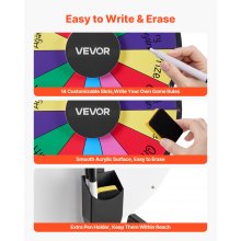 VEVOR Glücksrad Drehrad (457 mm) 14 Slots Glücksrad mit Ständer, Lotteriespiele Gewinn-Roulette mit Tafelschwamm und 2 Markern, 6 Farben, Spinning Prize Wheel ideal für Party Kneipe Messe