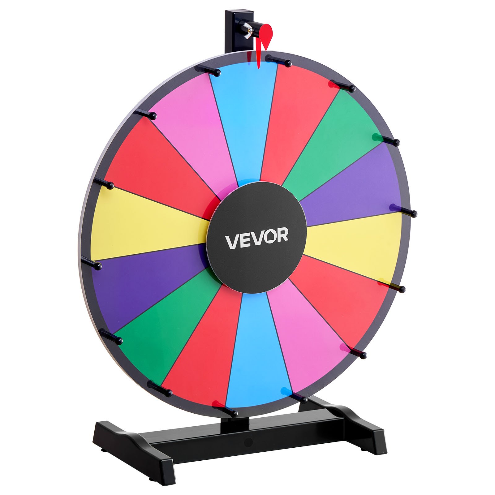 VEVOR Glücksrad Drehrad (457 mm) 14 Slots Glücksrad mit Ständer, Lotteriespiele Gewinn-Roulette mit Tafelschwamm und 2 Markern, 6 Farben, Spinning Prize Wheel ideal für Party Kneipe Messe