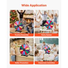 VEVOR Glücksrad Drehrad (61 cm) 14 Slots Glücksrad mit Ständer, Lotteriespiele Gewinn-Roulette mit Tafelschwamm & 2 Markern, 6 Farben, Spinning Prize Wheel ideal für Party Kneipe Messe