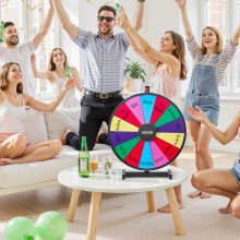 VEVOR Glücksrad Drehrad (61 cm) 14 Slots Glücksrad mit Ständer, Lotteriespiele Gewinn-Roulette mit Tafelschwamm & 2 Markern, 6 Farben, Spinning Prize Wheel ideal für Party Kneipe Messe