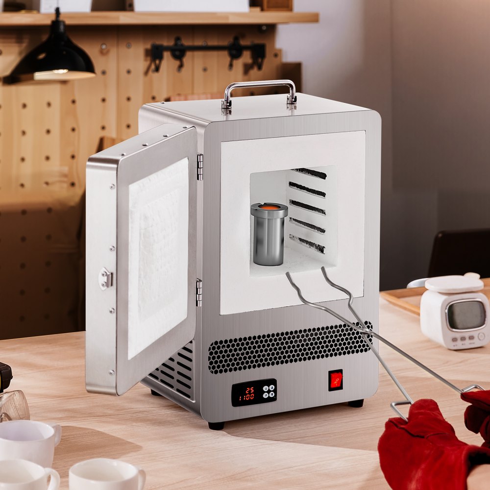 VEVOR Tisch-Schmelzofen 1500 W leistungsstarker elektrischer Ofen 1200 ℃ maximale Temperatur, Goldschmelzofen aus Edelstahl für Wachsguss Ton-DIY Metalltemperierung Glasieren auf Keramik, Silber