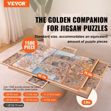 VEVOR Puzzletisch Puzzle Brett 1500 Teile, Puzzle Staffelei 360° Drehung Kiefer Puzzletisch, 865 x 660 x 50 mm Puzzel Board mit 6 Ausziehbaren Schubladen, Puzzlespaß Spielspaß für Erwachsene & Kinder