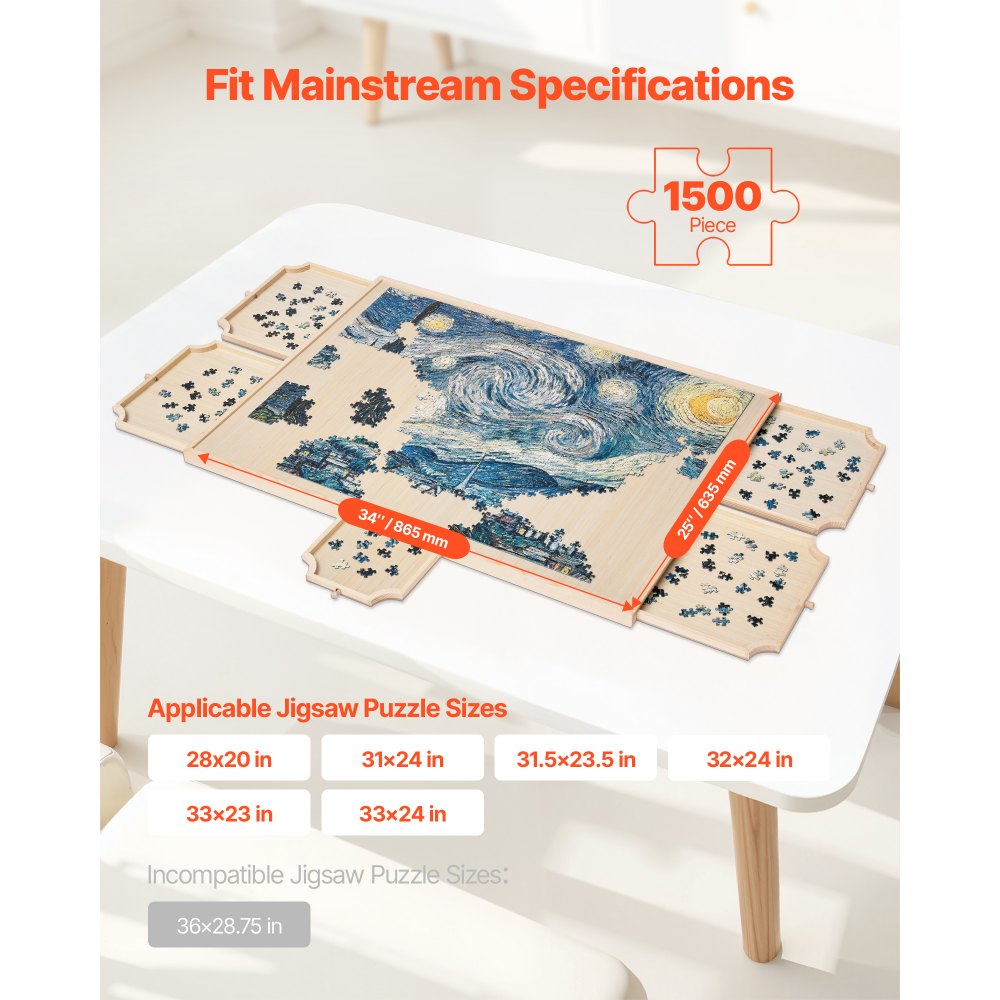 VEVOR 1500-teiliges drehbares Puzzlebrett mit 5 Schubladen & Abdeckung, tragbarer Puzzletisch (890 x 660 x 30 mm), Puzzle-Zubehör für Erwachsene, Puzzle-Organizer-Aufbewahrungssystem Puzzle Boards