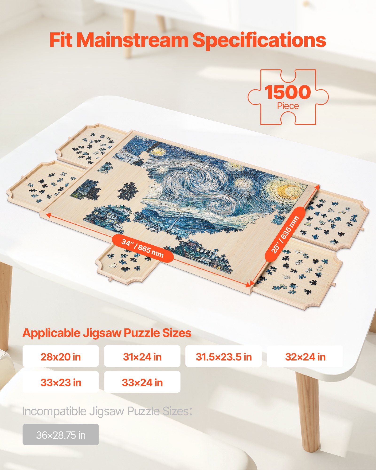 VEVOR 1500-teiliges drehbares Puzzlebrett mit 5 Schubladen & Abdeckung, tragbarer Puzzletisch (890 x 660 x 30 mm), Puzzle-Zubehör für Erwachsene, Puzzle-Organizer-Aufbewahrungssystem Puzzle Boards