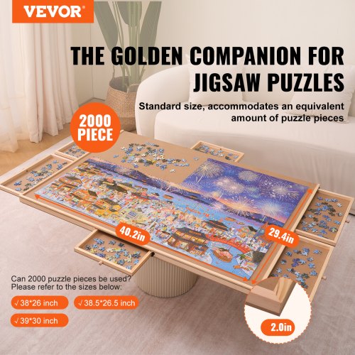 DIKASHI Puzzlebrett Kipp- & Drehbar – Für Bis Zu 2000 Teile, Mit Schubladen & Schutzhülle, 102x72,4 Cm