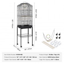 VEVOR Vogelvoliere 46x36x152cm Vogelkäfig aus Q195-Kohlenstoffstahl Vogelhaus für 2-3 mittelgroße bis große Vögel Voliere mit Sicherheitstür Vogelheim Vogelbauer