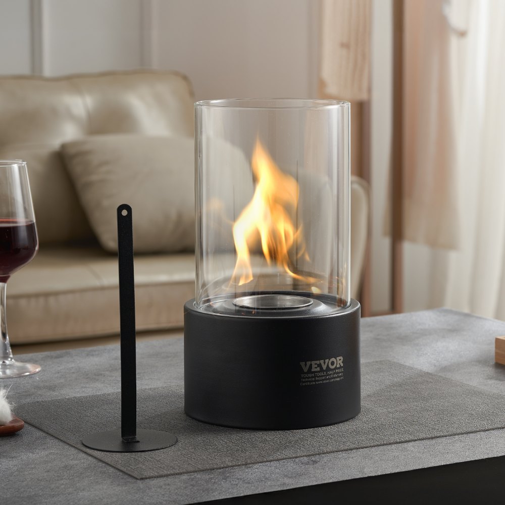 VEVOR Feuerstelle, φ160x285mm Tischkamin aus Metall, Dekoration für drinnen & draußen, Feuerschale für Reinigungsalkohol, Smores-Maker mit Glas, Feuerkorb für Terrasse & Balkon mit Feuerlöscherabdeckung