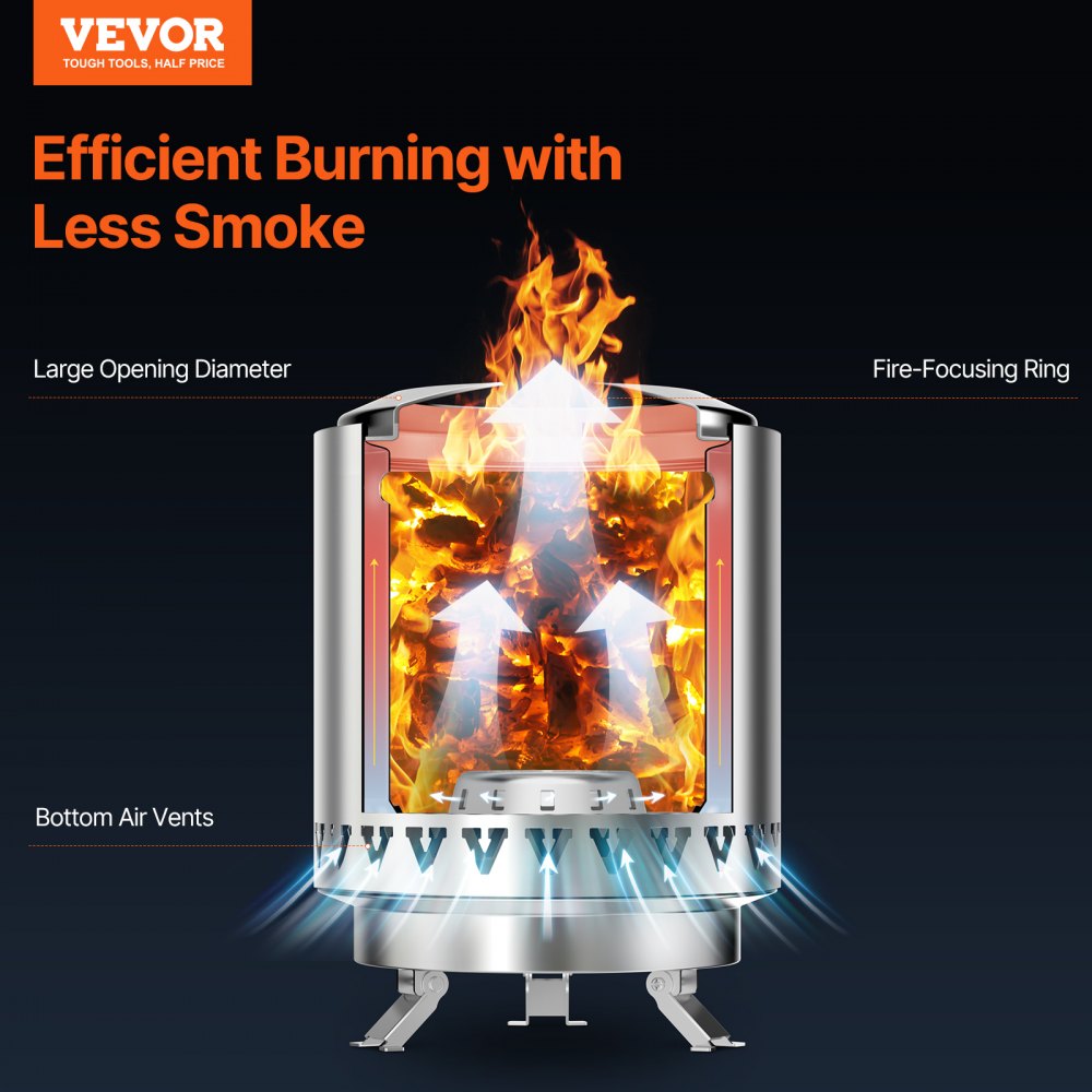 VEVOR Feuerstelle, Φ150x205mm Tischkamin für drinnen & draußen, tragbarer Reibebrenner, Smores-Maker mit Ständer, mit Holz oder Pellets befeuert, Feuerschale für Camping, Terrasse, Zylinder, Rot