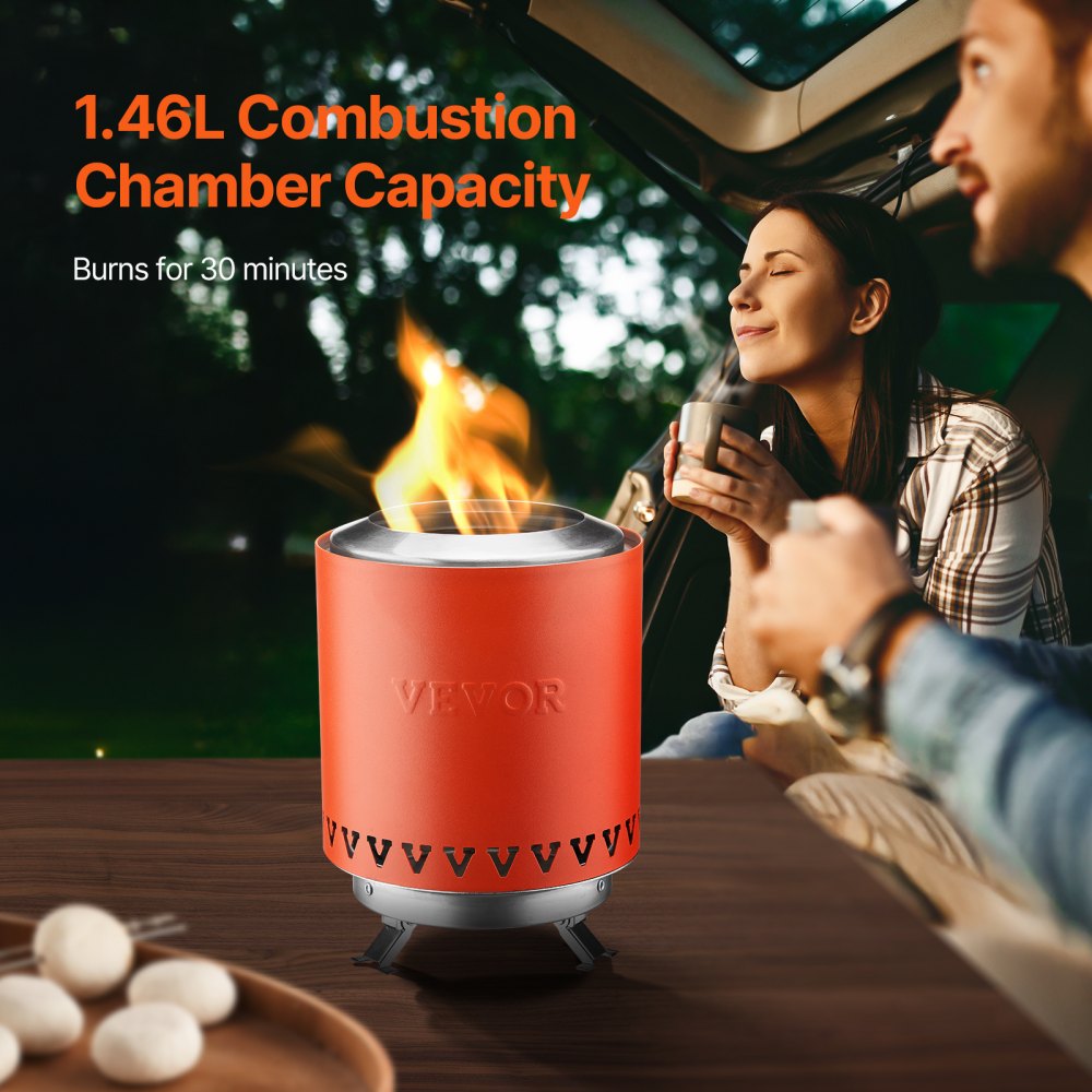 VEVOR Feuerstelle, Φ150x205mm Tischkamin für drinnen & draußen, tragbarer Reibebrenner, Smores-Maker mit Ständer, mit Holz oder Pellets befeuert, Feuerschale für Camping, Terrasse, Zylinder, Rot
