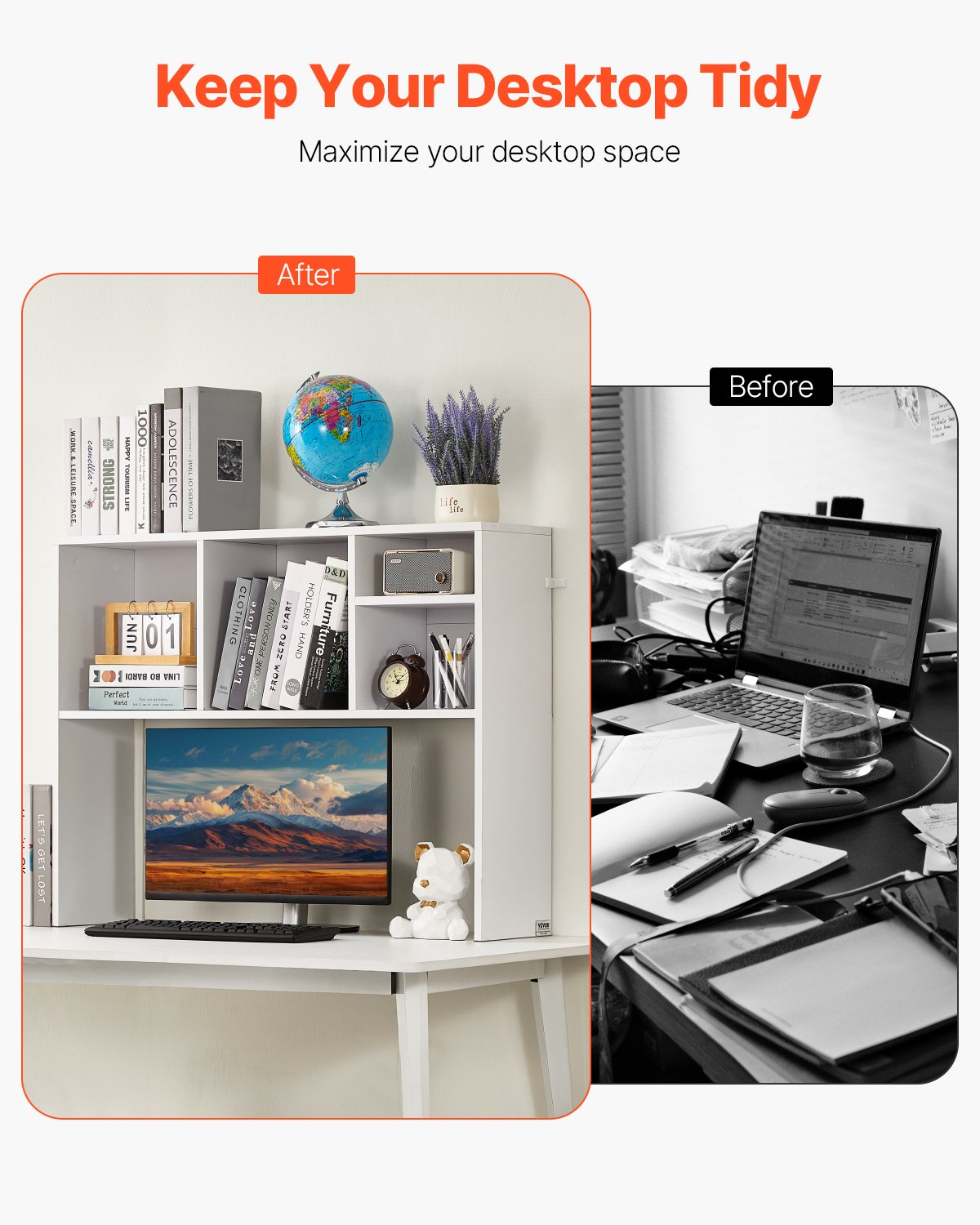 VEVOR Schreibtisch Bücherregal 1-stufiger Organizer (94 x 24 x 73 cm) Tischregale Schreibtisch Organizer Ausstellungsregal aus Spanplatten mit rutschfesten Füßen, für Büro Wohnheim, Weiß