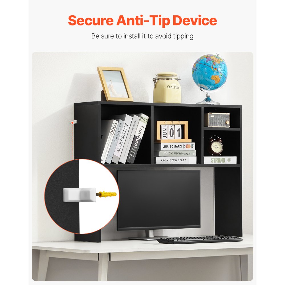 VEVOR Schreibtisch Bücherregal 1-stufiger Organizer (94 x 24 x 73 cm) Tischregale Schreibtisch Organizer Ausstellungsregal aus Spanplatten mit rutschfesten Füßen, für Büro Wohnheim, Schwarz