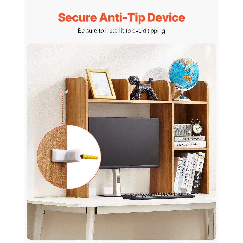 VEVOR Schreibtisch Bücherregal 2-stufiger Organizer (94,5 x 24,1 x 73,4 cm) Tischregale Schreibtisch Organizer Ausstellungsregal aus Spanplatten mit rutschfesten Füßen, für Büro Wohnheim, Holzfarbe