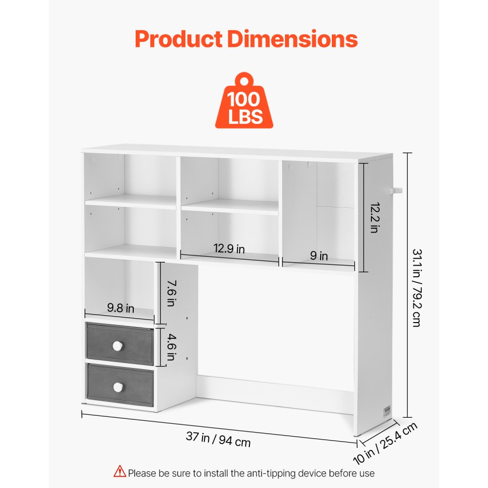 VEVOR Schreibtisch Bücherregal 3-stufiger Organizer (94 x 25,4 x 79,2 cm) Tischregale Organizer Ausstellungsregal aus Spanplatte + Melaminpapier, Regal mit rutschfesten Füßen, für Büro Weiß