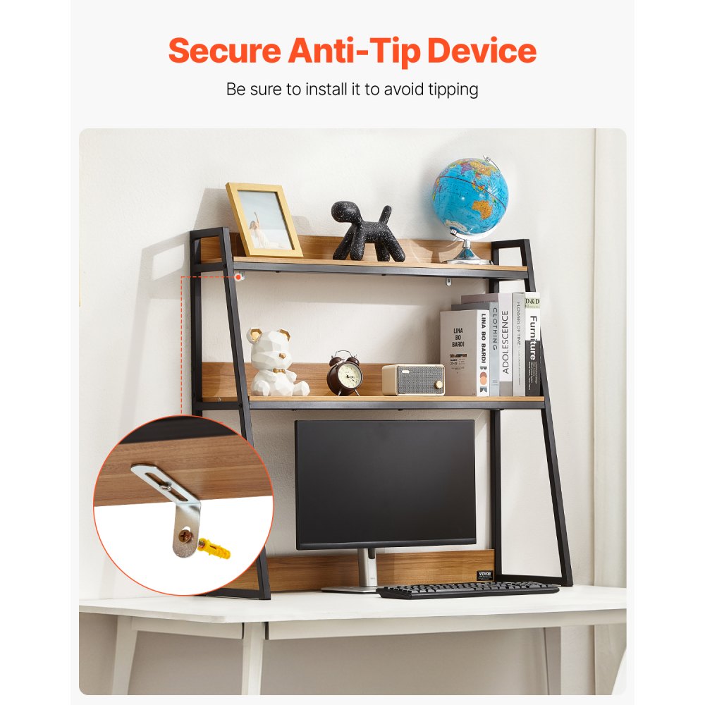 VEVOR Schreibtisch Bücherregal 2-stufiger Organizer (95 x 32 x 90 cm) Tischregale Organizer Ausstellungsregal aus Spanplatten + Melaminpapier + Q195A, Regal mit rutschfesten Füßen, Büro schwarz