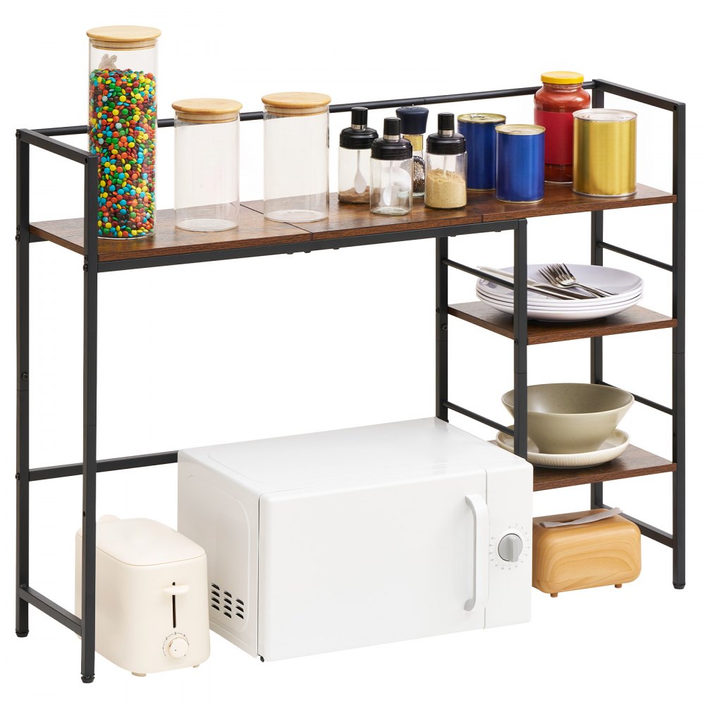 VEVOR Desktop Bookshelf 4-Tier Countertop Storage Hutch for Computer Desk, Metal Frame and Wooden Shelf, with Non-Slip Feet Pads, Multipurpose Desk Hutch Storage Organizer for Dorm, Home, and Office