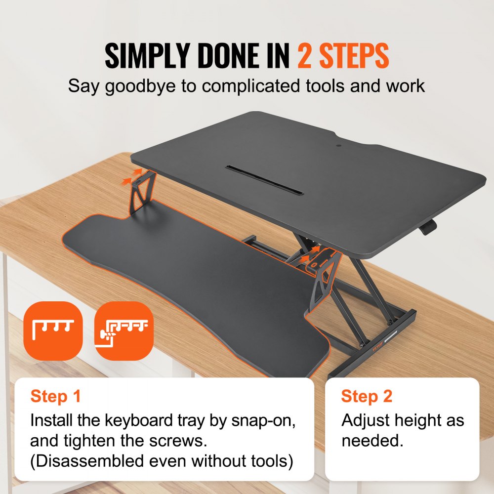 VEVOR Höhenverstellbarer Schreibtischaufsatz 915 x 600 mm Stehpult mit breiter Tastaturablage Schneller Sitz Steh Doppellagiger Computertisch Stehpult