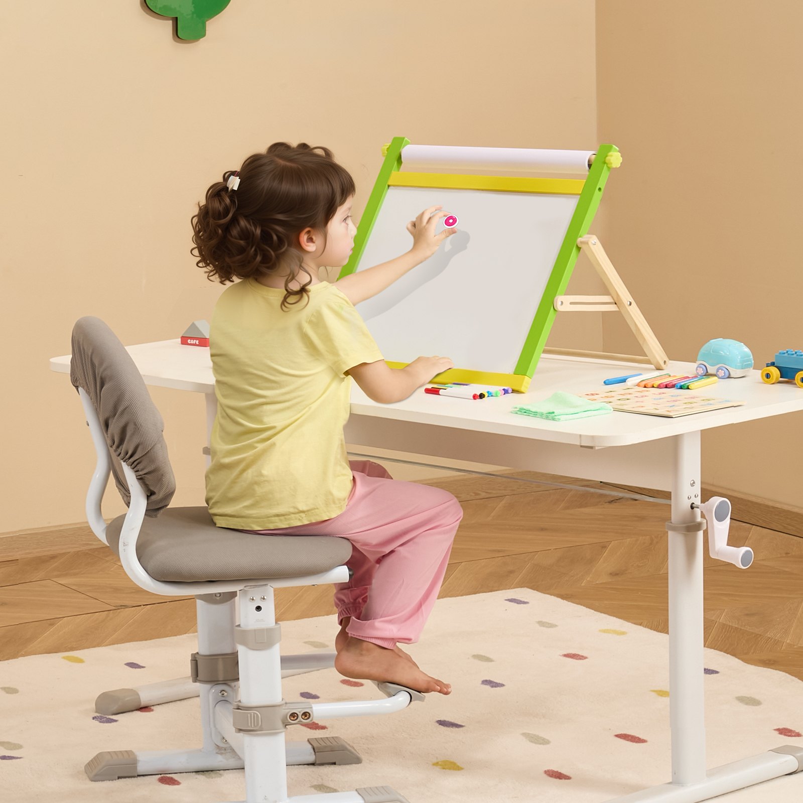 VEVOR Kindertafel, 3-in-1-hölzerne doppelseitige Spieltafel für Kinder mit magnetischem Whiteboard, Kreidetafel, Papierrolle, faltbarem Zeichenbrett mit Malzubehör für Kinder im Alter von 3-14 Jahren