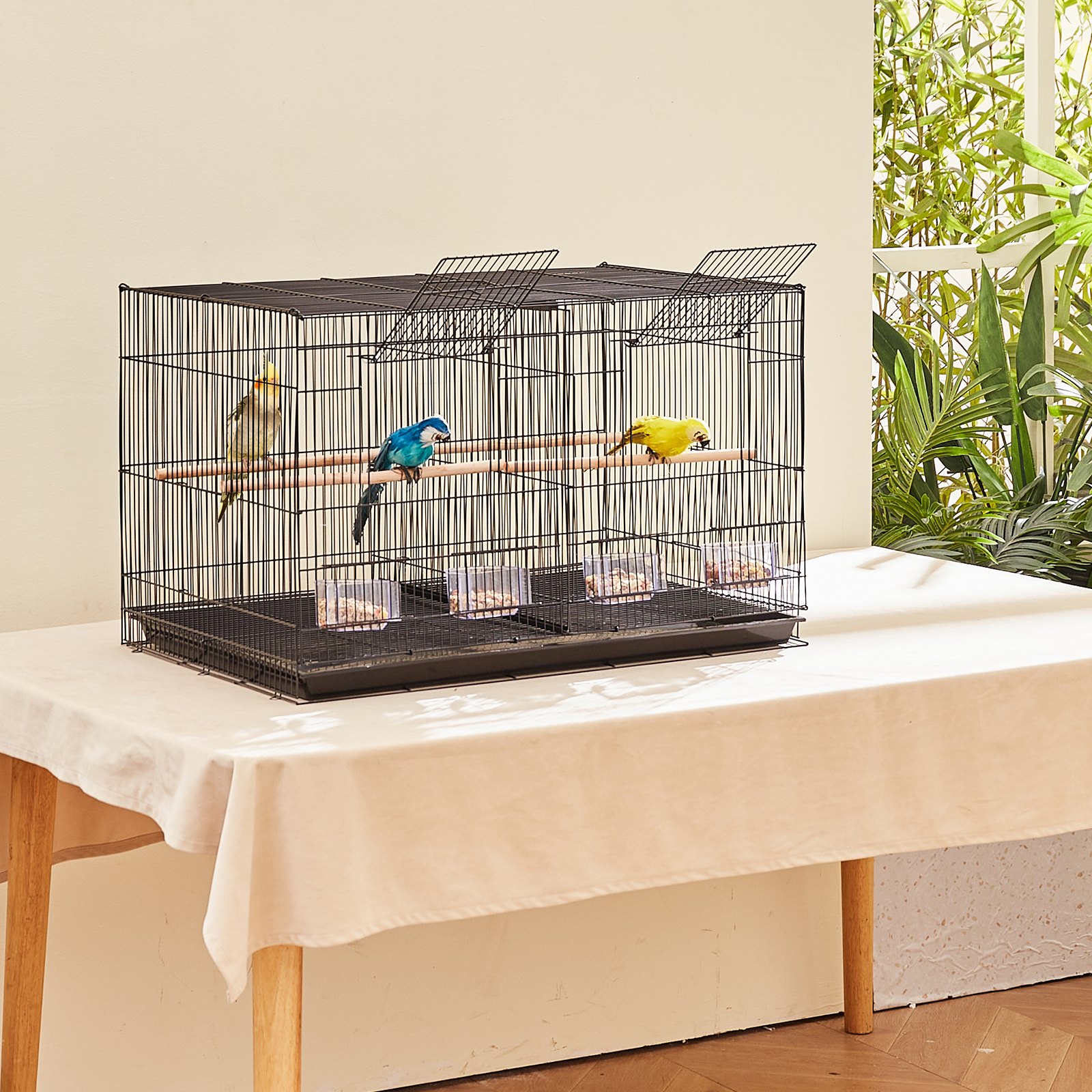 VEVOR Vogelkäfig, Metallkäfig für kleine Papageien, Kanarienvögel, Nymphensittiche, Unzertrennliche, Finken, Wellensittiche, Conures, Vogelhaus für unterwegs mit Griff & Sitzstangen, 760x465x465mm