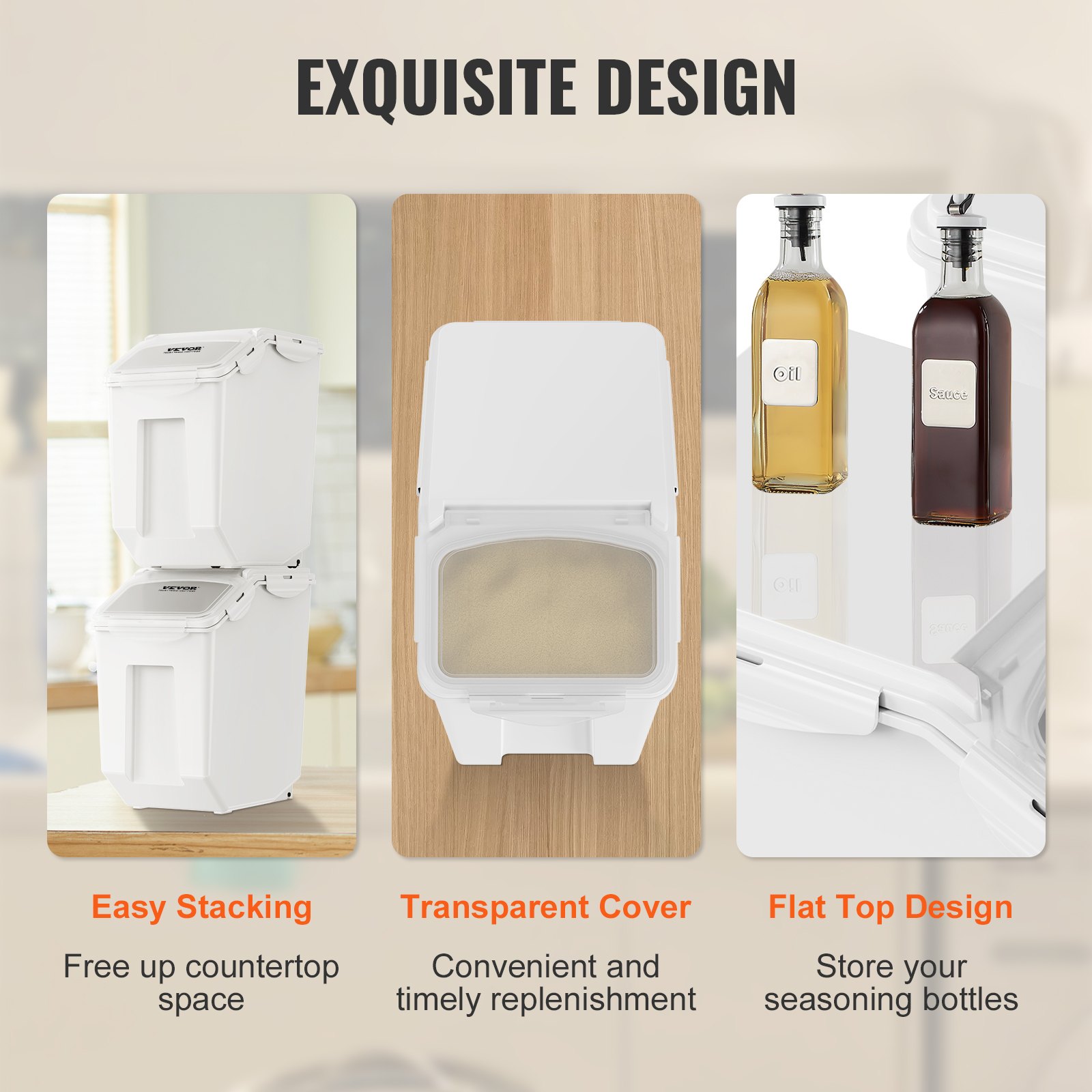 VEVOR Mottensichere Vorratsdosen Aufbewahrungsbox Küche 15 L x 2, Sichtbarer Vorratsbehälter PP mit Deckel und Rollen, Luftdichter Behälter für Reis, Mehl, Zucker, Hülsenfrüchte, Nüsse, Tiernahrung