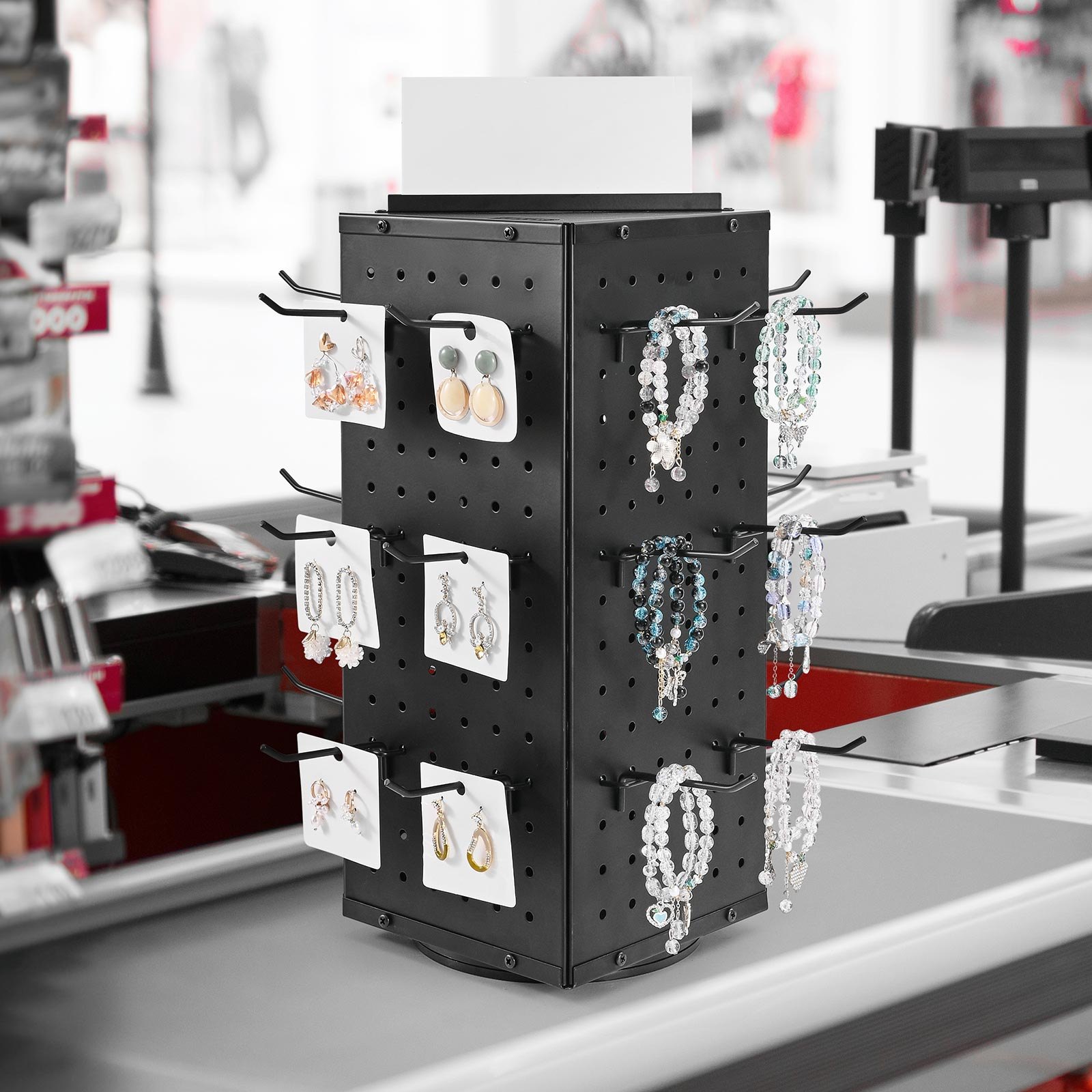 VEVOR Drehbarer Stecktafel-Präsentationsständer mit 24 Haken, 188x188x520 mm, kaltgewalzter Stahl, Bastelregal-Organizer für Lebensmittelgeschäfte, Einzelhandelsgeschäfte, Schmuckgeschäfte