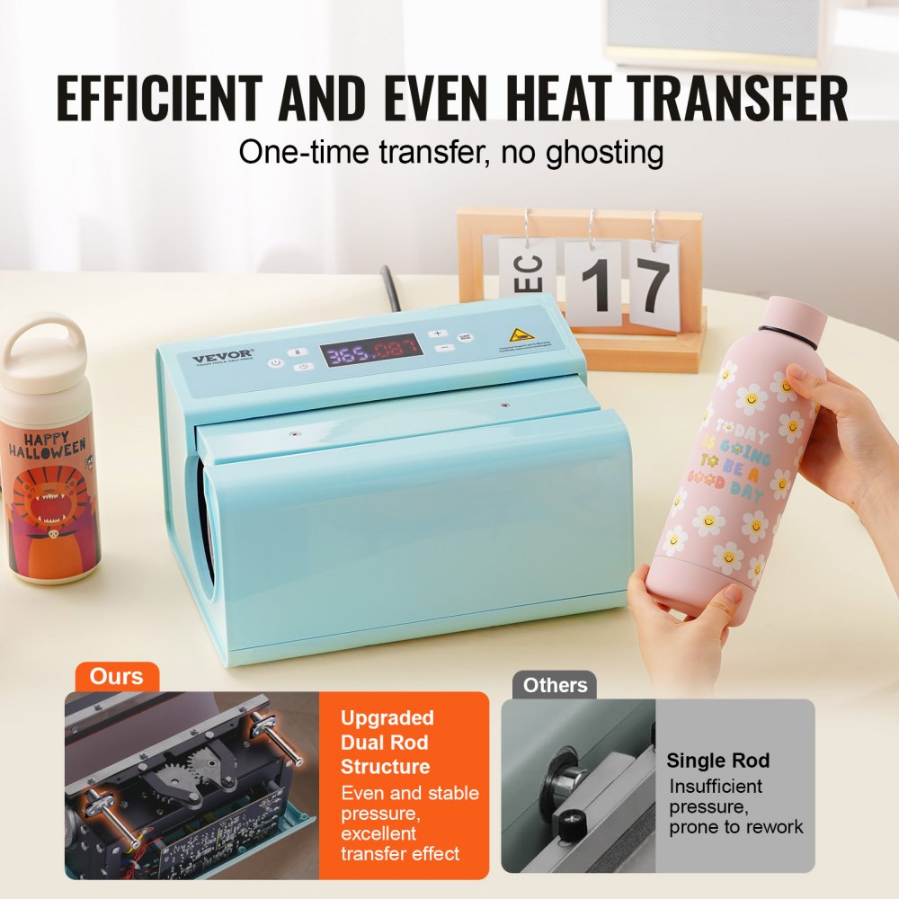 VEVOR automatische Hitzepresse, Tassen Hitzepresse für 325 bis 887 ml Sublimationsbecher, Tumbler-Presse mit Klebeband und Handschuh, Temperatur- und Zeiteinstellung, für Becher, Tassen, Blau