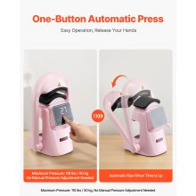 VEVOR automatische Hut-Hitzepresse mit 2 austauschbaren Platten, automatisches Öffnen und Lösen, Touchscreen für Zeit- und Temperaturregelung, Wärmeübertragungsdruck für Kappen Hüte, Pink