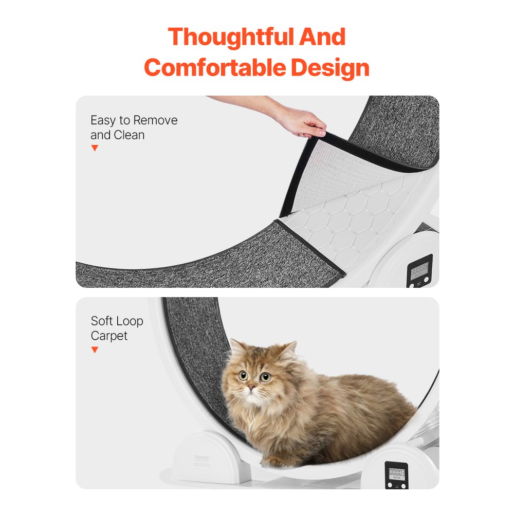 VEVOR Laufrad für Katzen, 115x39,5x109cm, Laufrad für Katzen mit Bremse & Laufbahn aus Teppich, Katzenlaufband für Hauskatzen unter 13,6 kg, Katzentrainer für die Gesundheit & Fitness von Haustieren