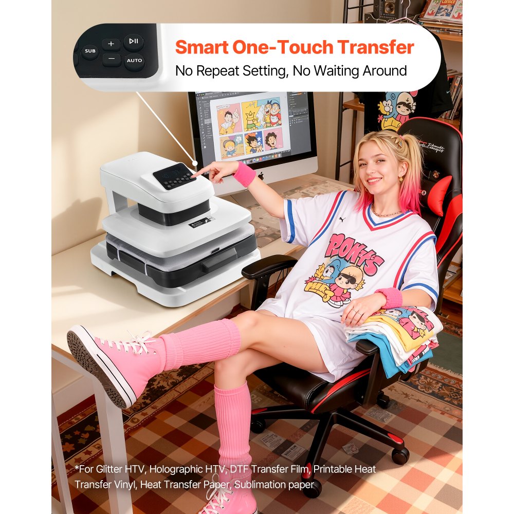 VEVOR automatische Hitzepresse (38 x 38 cm) T-Shirt-Presse mit automatischer Freigabe & einstellbarem Druck, Digitalanzeige, Transferpresse für Sublimation Vinyl Wärmeübertragungsprojekte, Weiß