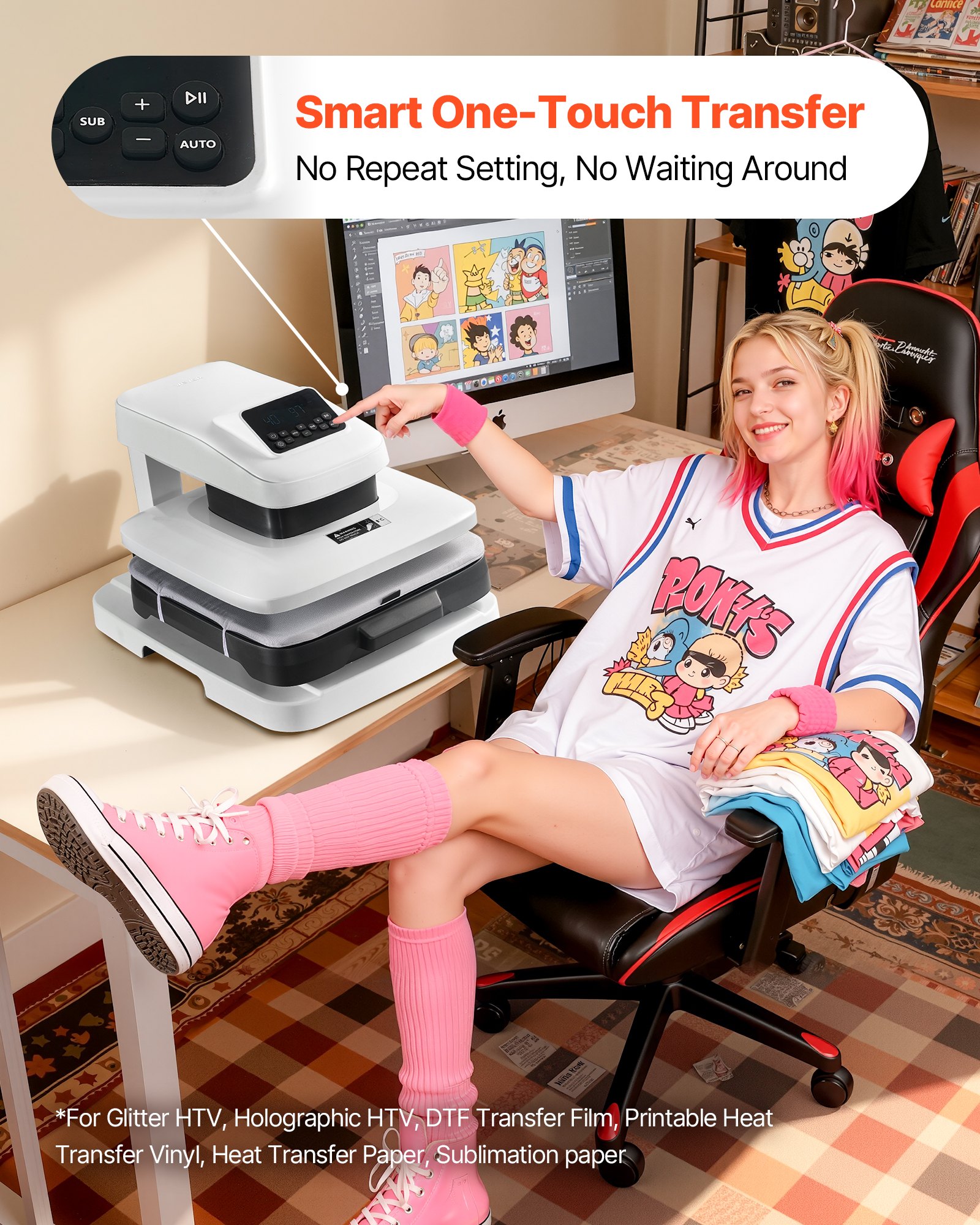 VEVOR automatische Hitzepresse (38 x 38 cm) T-Shirt-Presse mit automatischer Freigabe & einstellbarem Druck, Digitalanzeige, Transferpresse für Sublimation Vinyl Wärmeübertragungsprojekte, Weiß