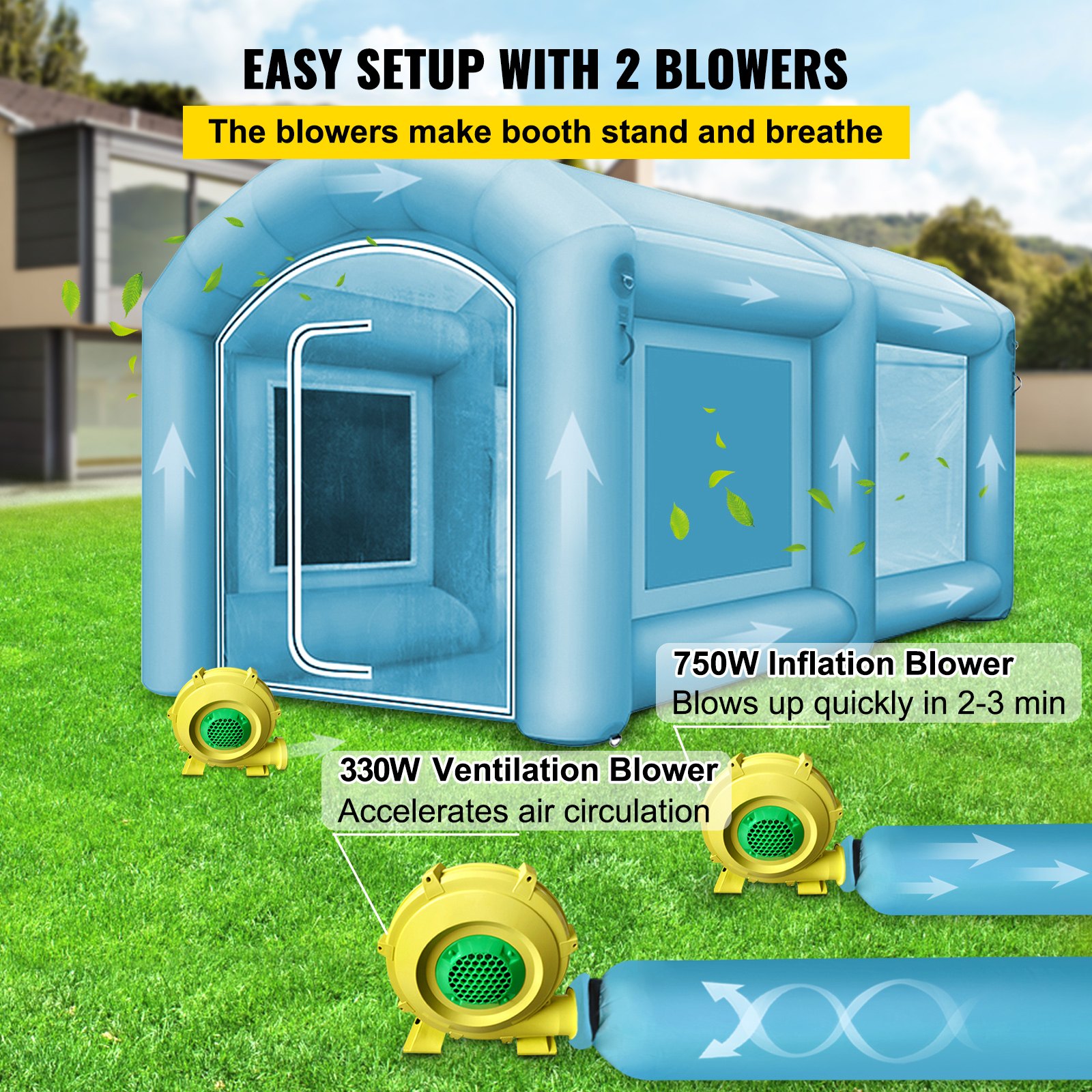 VEVOR Inflatable Spray Booth Tent 4x2.5x2.2m Inflatable Paint Booth Tent Spray Booth Large Car Tent Party Tent Camping Tent Air Tent with 2 Electric Blowers