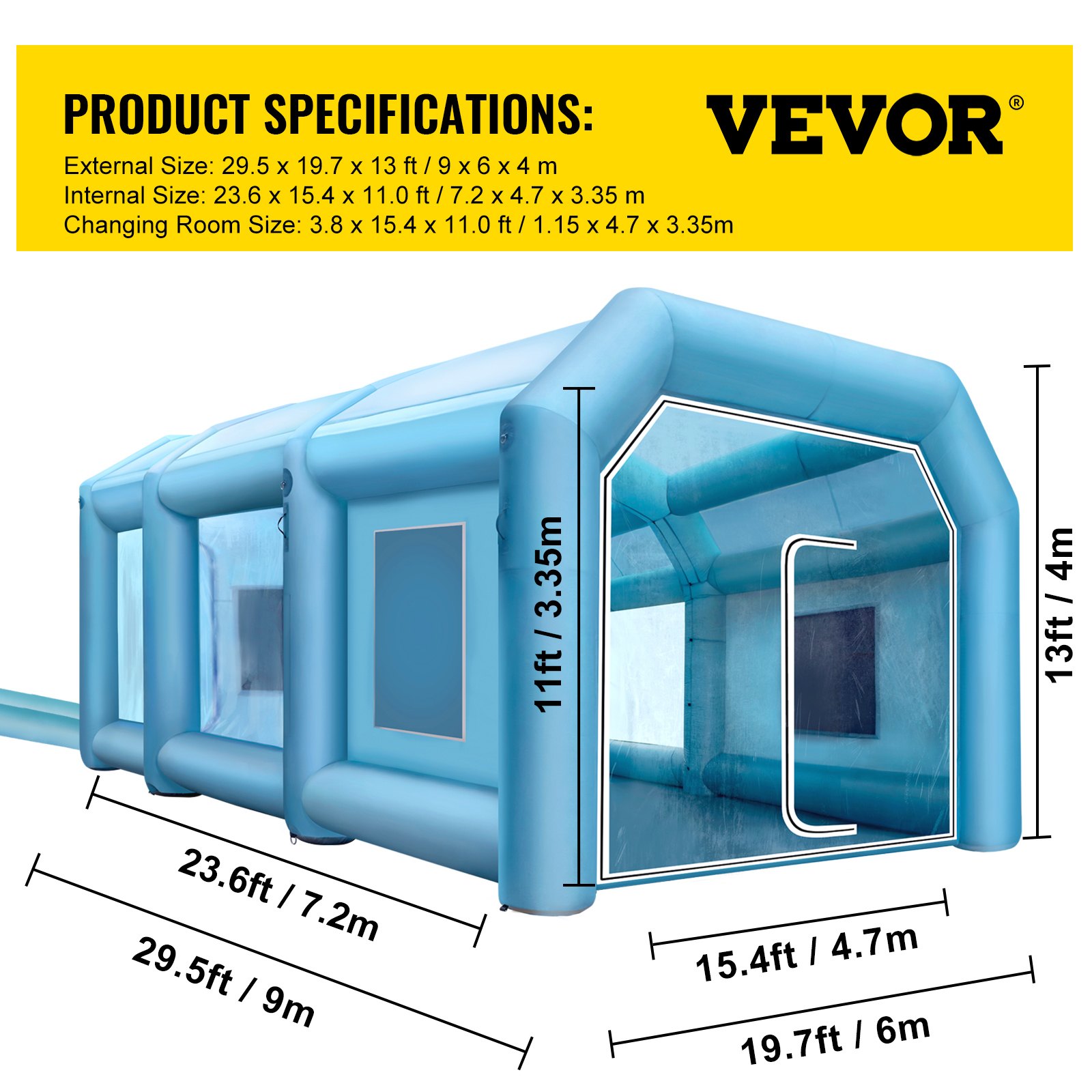 VEVOR Inflatable Paint Booth 9 x 6 x 4 m Spray Paint Booth, Powerful Blower Inflatable Paint Booth with Air Filtration System, Car Paint Booth for Car Park Tent Workplace