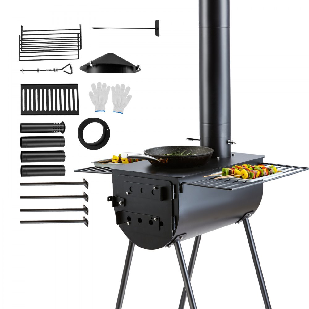 VEVOR Tragbarer Holzofen, Camping-Hot-Zelt-BBQ-Ofen, 118 Zoll, für den Außenbereich mit Rohren